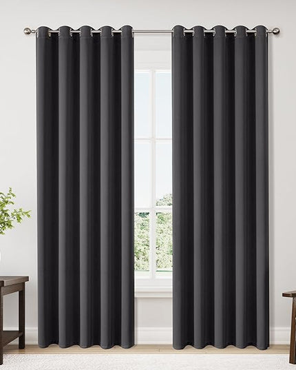 ChrisDowa Blackout Curtains 70 inches Wide for Bedroom - 2 Panels Set Extra Wide Grommet Thermal Insulated Room Darkening Curtains for Living Room (Dark Grey, 70 x 84 Inch)