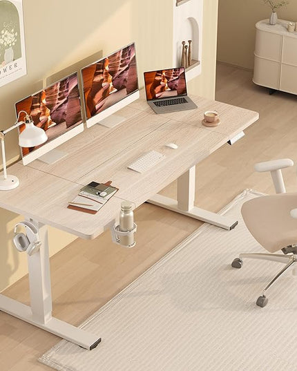 Standing Desk,Large 79x31 Inches Height Adjustable Stand Up Desks with Cable Management, Home Office Computer Desk with Cup Holder & Memory Preset, White Wood Grain
