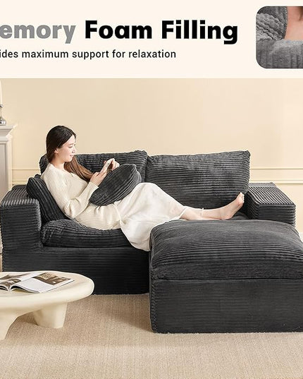 74.8” Cloud Couch, Modular Loveseat Sofa, Convertible Sofas Bed, Deep Seat Sofa, Cozy Sofa for Living Room, Office and Bedroom, L Shaped Cozy Sofa Furniture Set, Corduroy, Gray