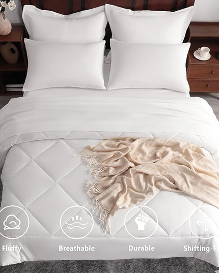 NTBAY King Comforter Set with Sheets, 7 Pieces Soft and Breathable King Bedding Set, Bed in a Bag, Down Alternative Comforter Set Solid Color All Season, King Bedding Set, White