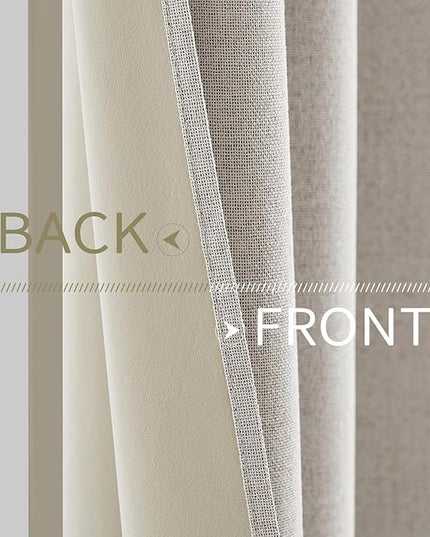 MIULEE Linen Textured Curtains Solid 100% Blackout for Bedroom Thermal Insulated Cream White Grommet Room Darkening Curtains & Drapes Luxury Decor for Living Room Nursery 52 x 72 Inch (2 Panels)