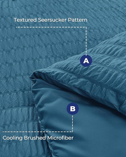 HYMOKEGE Teal Twin XL Comforter Set Seersucker 5 Pieces, All Season Luxury Bed in a Bag for Bedroom, Bedding Set with Comforter, Sheets, Pillowcase & Sham