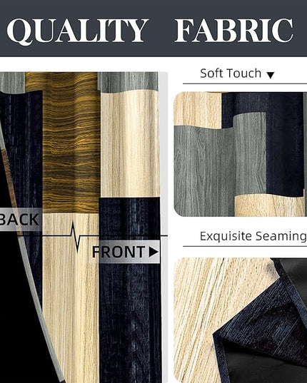 Wood Print Retro 100% Blackout Curtains for Bedroom 96 inch Long 2 Panels Set Modern Abstract Geometric Black Out Curtains Insulated Room Darkening Window Drapes for Living Room, 52Wx96L