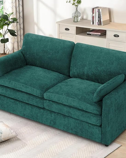 69" Chenille 2 Seats Sofa with 2 Pillows, Modern Upholstered Sofa with Deeper Seats, Comfy Sofa with Thickened Cushions for Living Room, Apartment,Teal
