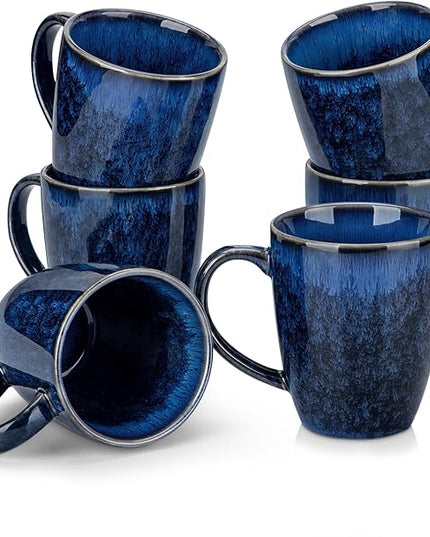 vancasso STARRY Ceramic Coffee Mug Set of 6, 12 Oz Tea Cups with Handle for Latte, Tea, Cappuccino, Milk, Cocoa, Microwave&Dishwasher Safe,Blue