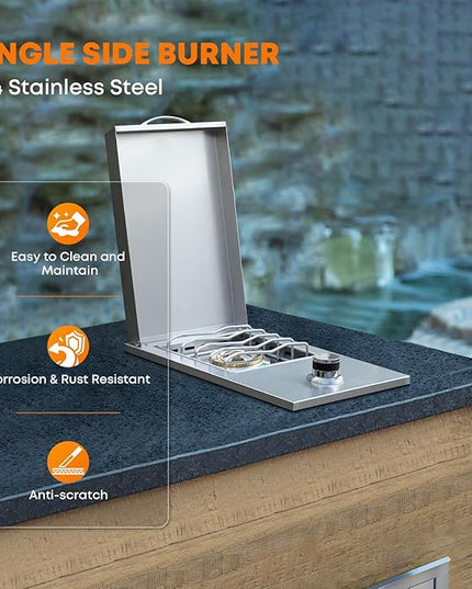 Stanbroil Built-in Stainless Steel Side Burner for Outdoor Kitchen - Liquid Propane Only