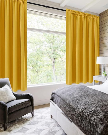 DWCN Thermal Short Blackout Curtains for Small Window, Energy Saving Room Darkening Curtains for Nursery/Bedroom/Kitchen(W60 x L36inch, Yellow, Set of 2 Panels, Top of Rod Pocket)