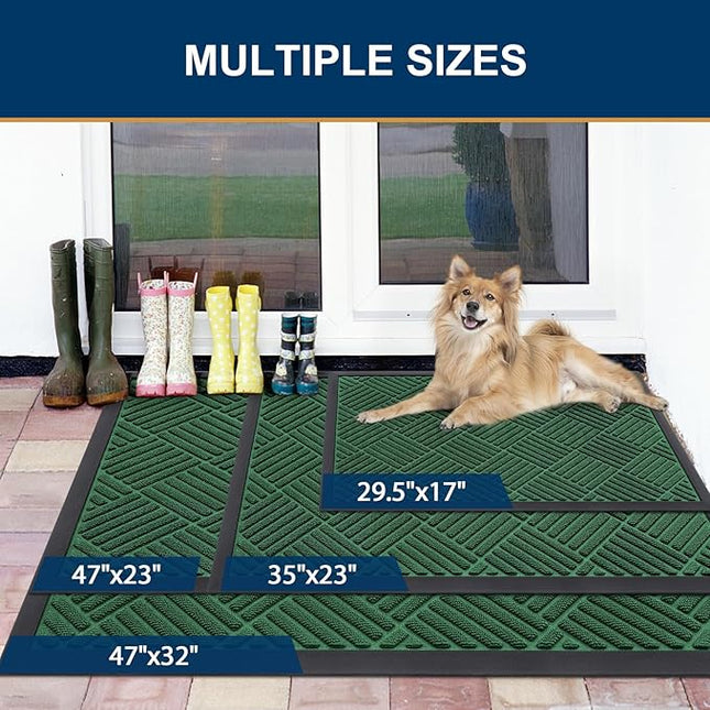 Smiry Front Door Mat Outside Entrance, Heavy Duty Outdoor Indoor Natural Rubber Doormat, Non Slip, Trap Dirt and Moisture, Easy Clean, Low Profile Patio Porch Entryway Mat, 29.5x17, Green