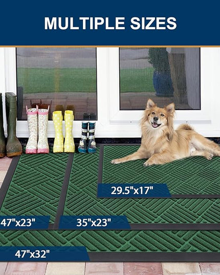 Smiry Front Door Mat Outside Entrance, Heavy Duty Outdoor Indoor Natural Rubber Doormat, Non Slip, Trap Dirt and Moisture, Easy Clean, Low Profile Patio Porch Entryway Mat, 59x23, Green
