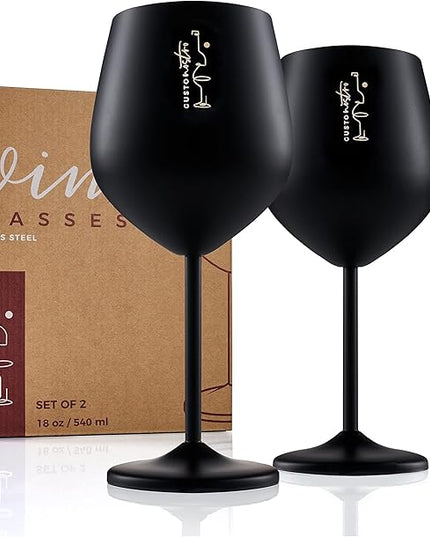 Gusto Nostro Stainless Steel Wine Glass - 18 oz - Unbreakable Black Wine Glasses for Travel, Camping and Pool - Fancy, Unique and Cool Portable Metal Wine Glass for Outdoor Events, Picnics (Set of 2)