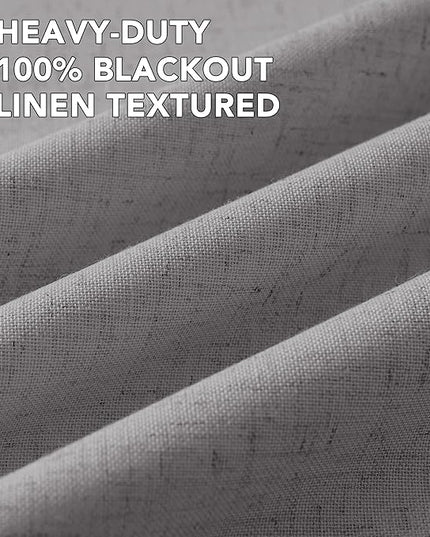 H.VERSAILTEX Linen Curtains 100% Blackout Curtains for Bedroom 84 inch Long Full Light Blocking Nature Linen Blended Window Curtains for Living Room Nickel Grommet (2 Panels, Heathered Dove)
