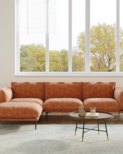 WJShome Velvet Modular Sectional Sofa with Ottomans,111" Modern L-Shaped Couch for Living Room, 3-Seater Sofa with Chaise with Removable Cushions and 8" High Metal Legs, Easy to Clean, Terracotta