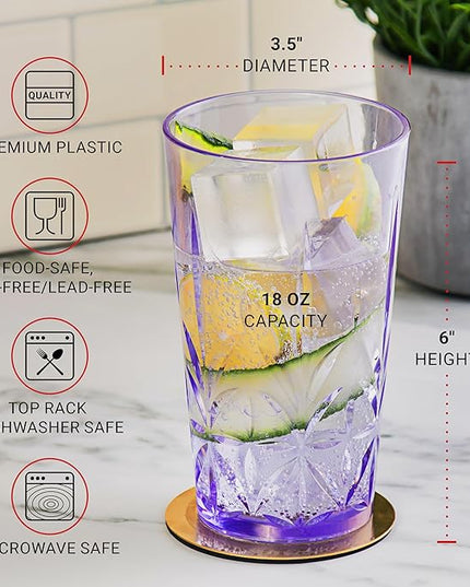 Royal Plastic Drinking Tumbler, Premium Quality Water Glasses, Dishwasher-Safe BPA-Free Durable Mixed Colors Assorted Stackable Cups, 18 oz Set of 12