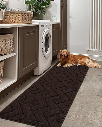 hicorfe Indoor Doormat,Front Back Door Mat Rubber Backing Non Slip Door Mats 24"x71" Absorbent Resist Dirt Entrance Doormat Inside Floor Mats for Entryway Washable Low-Profile(Coffee)