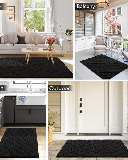 hicorfe Indoor Doormat,Welcome Door Mat TPR Backing Non Slip Mats 20"x31.5" Absorbent Resist Dirt Entrance Doormat Inside Floor for Entryway Washable Low-Profile (Black)
