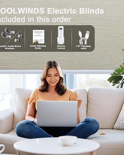 Motorized Blinds with Remote Smart Blackout Shades Electric Curtains Automatic Roller Blinds Shades for Indoor Windows Cordless with Alexa Google Home(Blackout Cloud Beige,W25x H62)