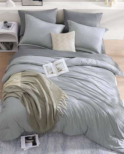 WRENSONGE Twin Comforter Set- 5 Pieces Light Grey Bed in a Bag, All Season Twin XL Bedding Sets with 1 Fitted Sheet, 1 Flat Sheet, 1 Pillow Sham and 1 Pillowcase