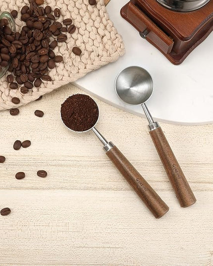 Vintage Coffee Measuring Spoon - 304 Stainless Steel, Coffee Scoop，10g Capacity, Walnut Handle - Perfect for Coffee, Tea, and More (Silver (2 pcs))