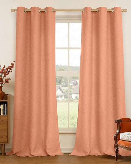 LAMIT Terracotta Linen Curtains for Living Room 84 inch Long 2 Panels, Linen Textured Thermal Insulated Boho Curtains Light Reducing Grommet Drapes for Bedroom, Set of 2 Panels, W38 x L84