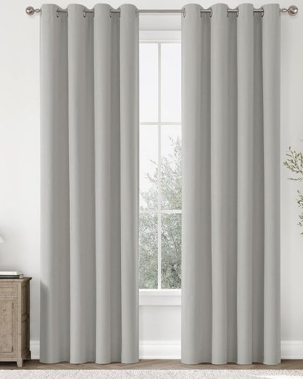 ChrisDowa 100% Blackout Light Grey Solid Curtains 90 Inches Long 2 Panels for Bedroom Living Room,Farmhouse Room Darkening Thermal Insulated Soundproof Grommet Top Window Treatment Drapes,52x90