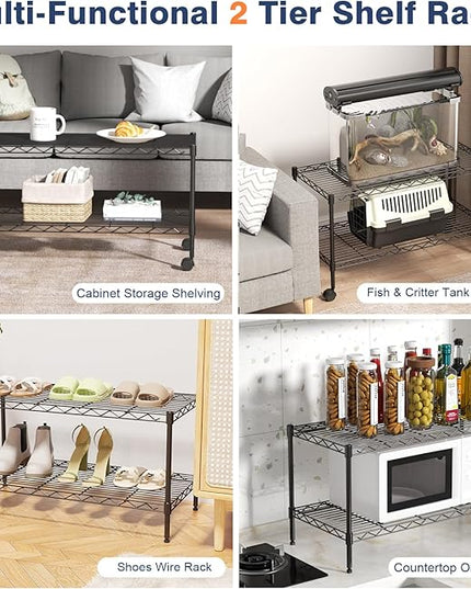 2-Tier Wire Shelving Unit,36" Wx18 Dx19.5 H,Wire Shelves Rack with Lockable Wheels,2 Shelf Height Adjustable Metal Storage for Living Room,Kitchen,Pantry,Closet,Office,Laundry