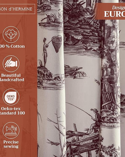 Maison d' Hermine Curtains for Living Room 100% Cotton 96 inch Length Two Panels Light Filtering Toile Curtains for Bedroom Windows with Rod and Loop Pockets Drapes (Calais Charcoal, 50" W x 96" L)