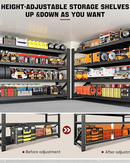 9000LBS Storage Shelves, 75" W Garage Shelving Heavy Duty Metal Adjustable Garage Shelves, Shelving Units Industrial Shelving for Warehouse, 75" W x 24" D x 70" H, Black