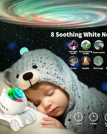 ENOKIK Galaxy Projector, Star Aurora Projector Built-in Bluetooth Speaker, Night Light for Kids Adults, White Noise Light for Home Decor/Relaxation/Party/Music/Gift (White)