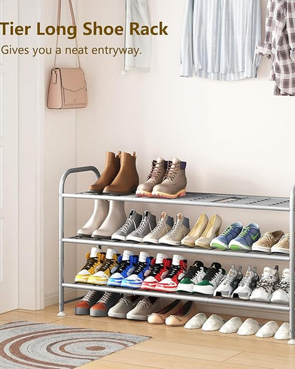 LINZINAR Shoe Rack 3 Tier Long Metal Shoe Organizer for Closet Entryway Grey