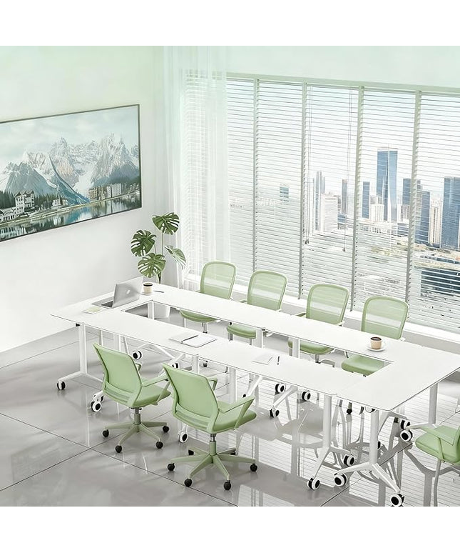 2Pack Folding Conference Table with Wheels & Flip Top -55 Inches Commercial Mobile Meeting Table for Office, Training Seminar, Home Use -Space Saving Design, Easy Folding Classroom Table﻿