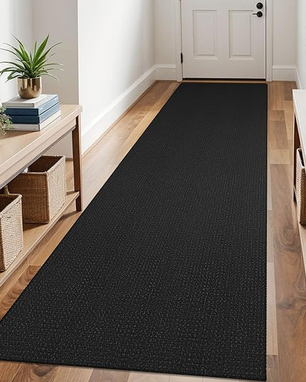 KOZYFLY Runners for Hallways 3x10 ft Washable Kitchen Runner Non Slip Rubber Backed Hallway Rugs Cotton Entryway Runner Rug Floor Carpet for Indoor Hall, Backdoor, Kitchen, Black/Dark Grey