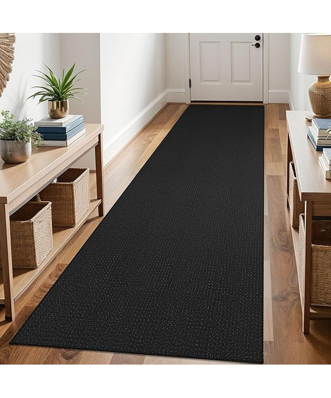 KOZYFLY Runners for Hallways 3x10 ft Washable Kitchen Runner Non Slip Rubber Backed Hallway Rugs Cotton Entryway Runner Rug Floor Carpet for Indoor Hall, Backdoor, Kitchen, Black/Dark Grey