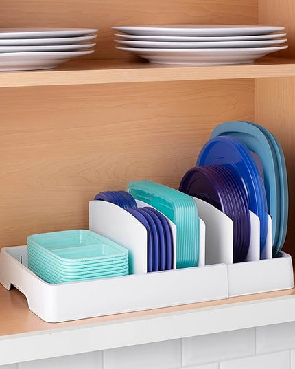 YouCopia StoraLid Food Container Lid Organizer, Expandable with Tall Dividers, White
