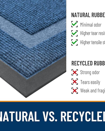 OLANLY Front Door Mat Indoor Outdoor Entrance, Waterproof All-Season, All-Weather Doormat, Sturdy Natural Rubber, Fade Resistant, Low Profile, Easy Clean Patio Porch Entryway Mat, 47x17, Light Blue