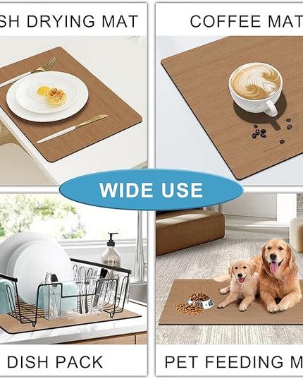 Dish Drying Mat Coffee Mat - Coffee Bar Accessories Absorbent Mat Dish Drying Mats for Kitchen Counter Sink Under Coffee Maker Espresso Machine Pot Cup Holder Easy Clean Kitchen Dish Mat 19"x12", Wood