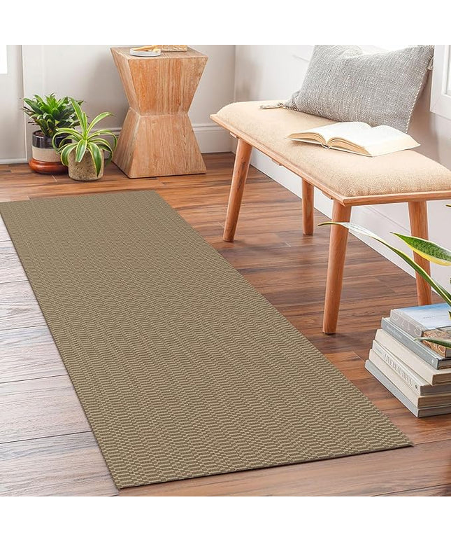 KOZYFLY Washable Runner Rug 2x5 Ft Runners for Hallways Rubber Backed Throw Rug, Braided Cotton Entryway Runner Indoor, Carpet Runners for Hallway Kitchen Entryway Bedroom, Beige/Khaki