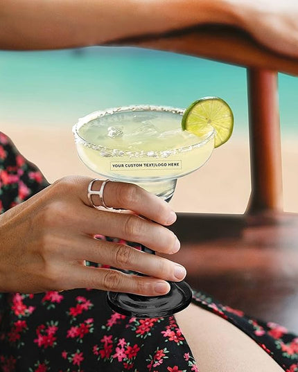 DISCOUNT PROMOS 10 Margarita Glasses Set, 9 oz. - Personalized Text, Logo - Classic, Smooth, Barware, Glassware - Black