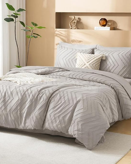 Litanika Super King Plus Size Comforter Set with Sheets Linen - 7 Pieces Bed in a Bag Oversized King Boho Tufted Complete Bedding Sets with Comforter, Sheets, Pillowcases & Shams
