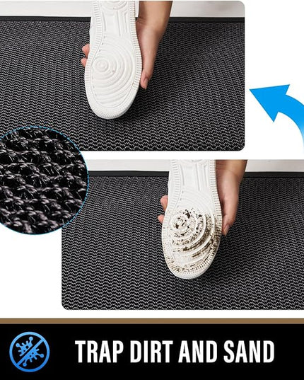 PLEASOR Front Door Mat Indoor Outdoor Entrance, Sturdy Natural Rubber Doormat, Resists Dirt and Absorbent, Low Profile Welcome Mat for Outdoor Entry, 17x30, Grey