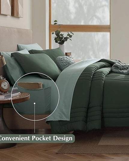 Monbix Full Comforter Set - 7 Pieces Deep Forest Bed in a Bag Full Size Bedding Sets with Comforters, All Seasons Down Alternative Comforter with Sheets,Pillowcases & Shams
