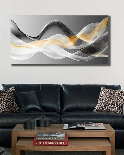 JuhaiArt Gold Wall Art Black Wall Decor Abstract Wall Decorations for Bedroom Office White Picture Artwork Modern Poster 20"x 40"
