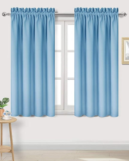 DWCN Light Blue Blackout Curtains for Bedroom –Rod Pocket Thermal Insulated Room Darkening Drapes for Living Room, W 42 x L 54 Inch, 2 Panels