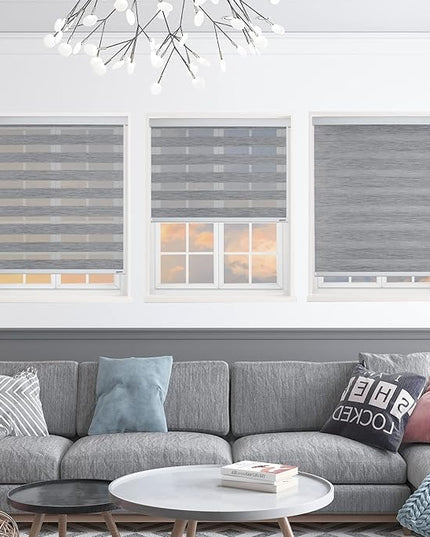 Shadesu Custom Cut Size Cordless Zebra Blinds for Windows (Grey Color) (Maximum Height 72") (Width 79")