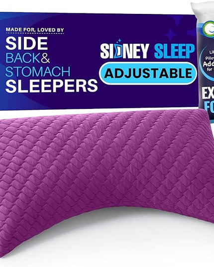 Sidney Sleep Pillow for Side and Back Sleepers - Comfort for Neck and Shoulder Pain - Adjustable and Customizable Shredded Memory Foam Filling - Queen Size - Additional Foam Fill Included (Magenta)