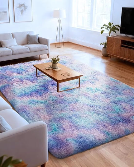 Ophanie Rainbow Purple Mermaid Rugs for Living Room 6x9, Kids Fluffy Shag Fuzzy Plush Soft Carpets, Floor Shaggy Area Rugs for Bedroom, Carpet for Kids Girls Dorm Nursery Home Decor Aesthetic