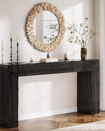 Solid Wood Console Table, 63-Inch Farmhouse Sofa Table Behind Couch for Entryway, Living Room, Foyer, Easy Assembly (Black)