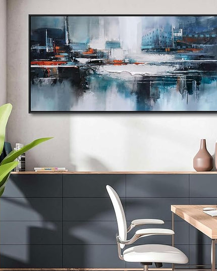 Abstract Wall Art for Living Room - Modern Blue Wall Decor, Large Canvas Artwork, Framed Wall Art Bedroom Pictures, Navy Decor for Above Bed, Contemporary Home Decor