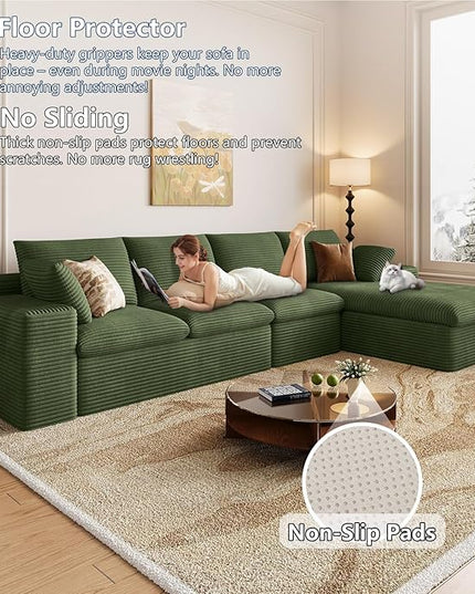 136" Cloud Couch Modular Sectional Sofa for Living Room, L-Shape Boneless Couch with Deep Seat, Modern Corduroy 4-Seater, No Assembly Required (Green,Right-Facing Chaise)