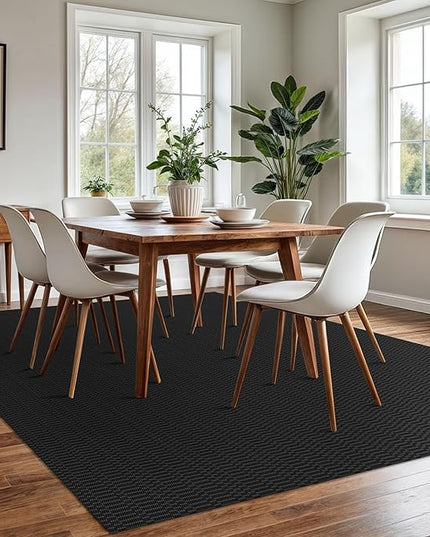 KOZYFLY Washable Area Rug - 6x9 Ft, Braided Cotton, Black/Grey, Ideal for Living Room, Bedroom & Dining Room