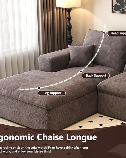 107'' U-Shaped Modern Modular Sectional Cloud Couch Whit Ottoman, 4-Seat Chenille Deep-Seat Sofa with Pillow for Living Room, Bedroom, Apartment, Camel